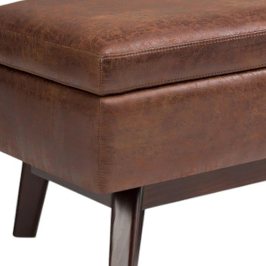 48" Brown Leather Cocktail Ottoman With Storage