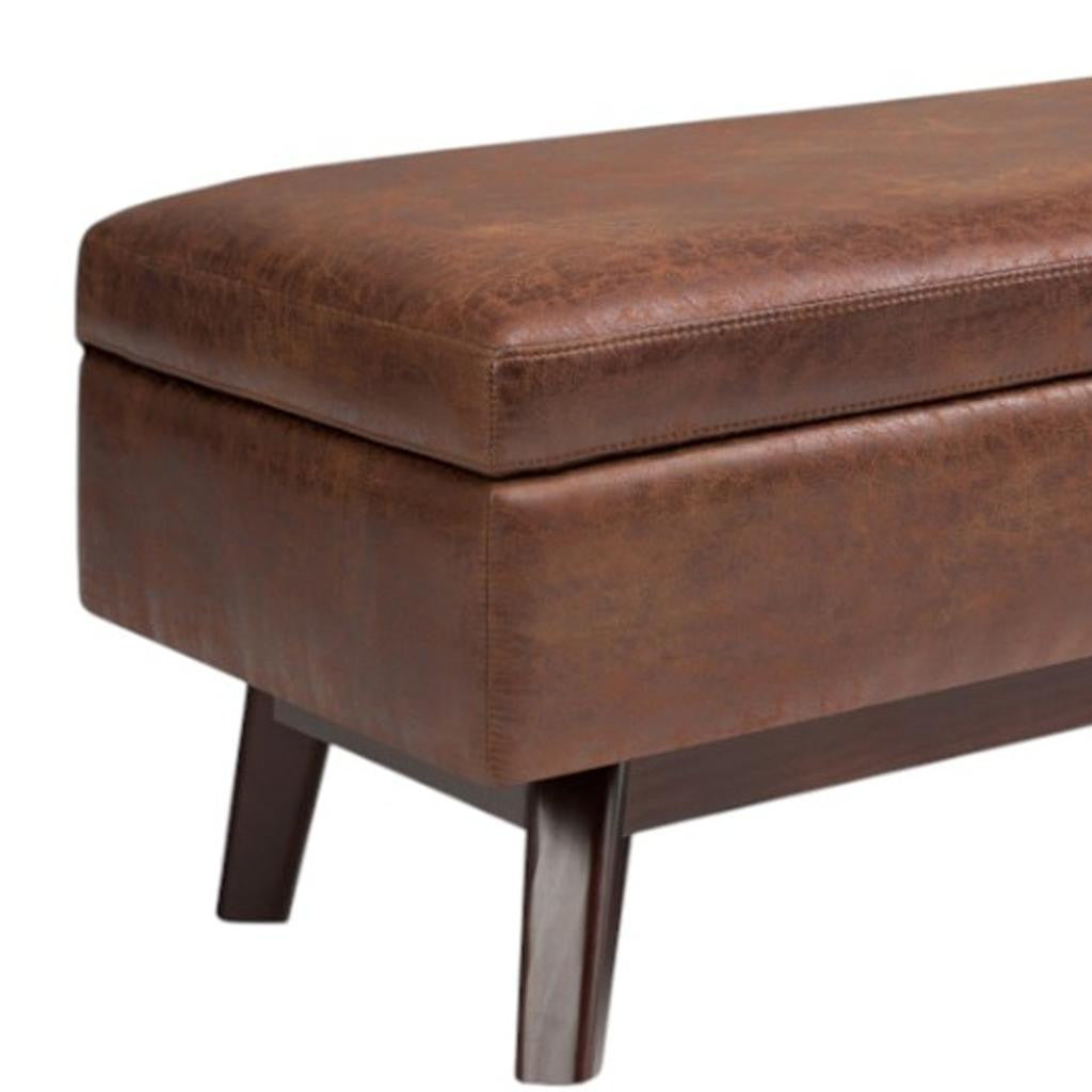 48" Brown Leather Cocktail Ottoman With Storage