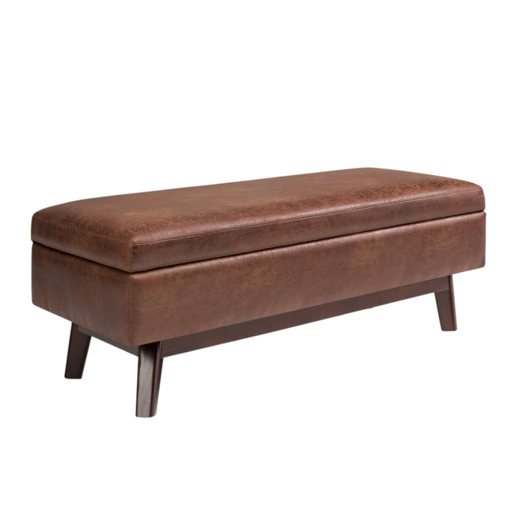 48" Brown Leather Cocktail Ottoman With Storage