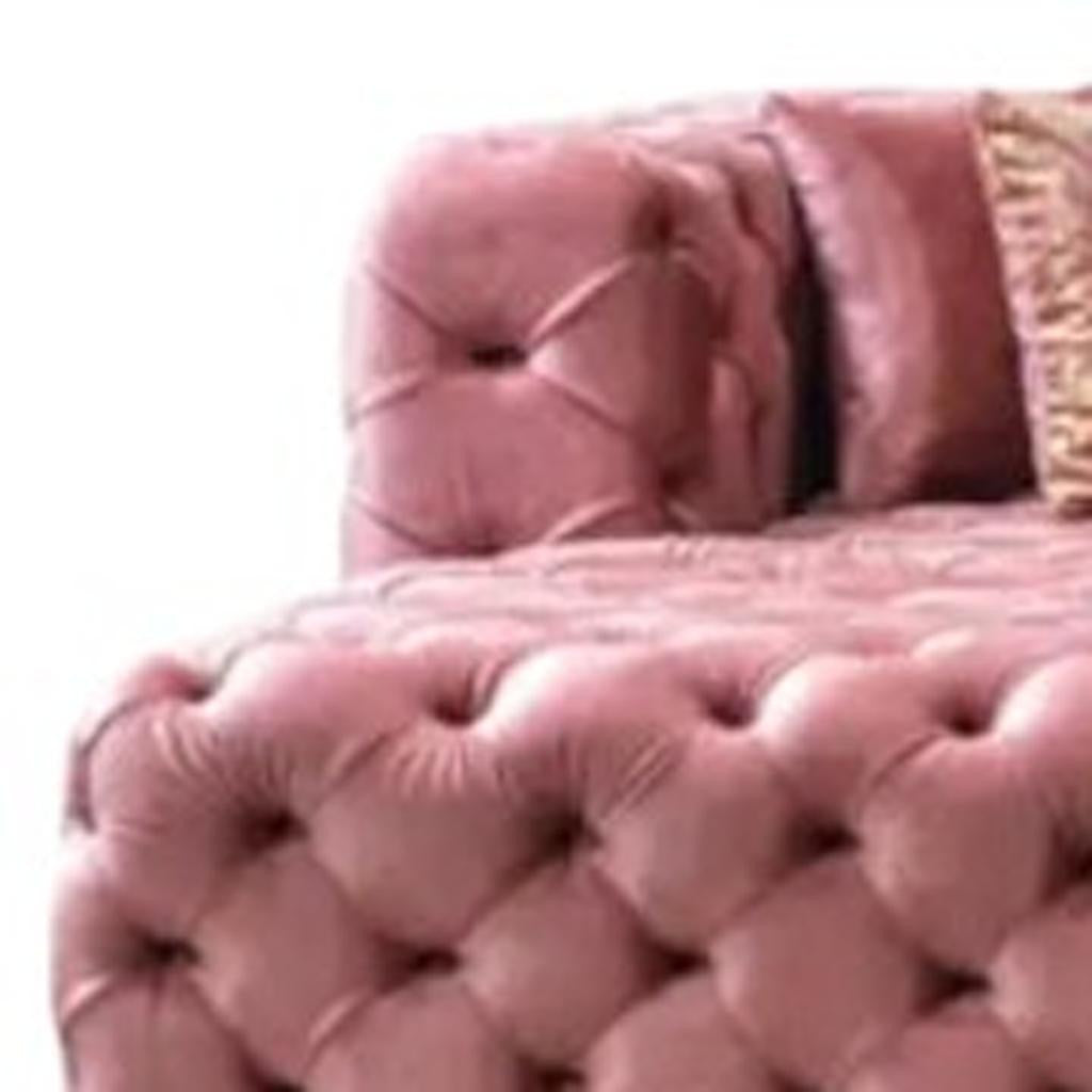 Tufted Pink Velvet Modular U Shaped Sofa and Chaise Sectional With Toss Pillows