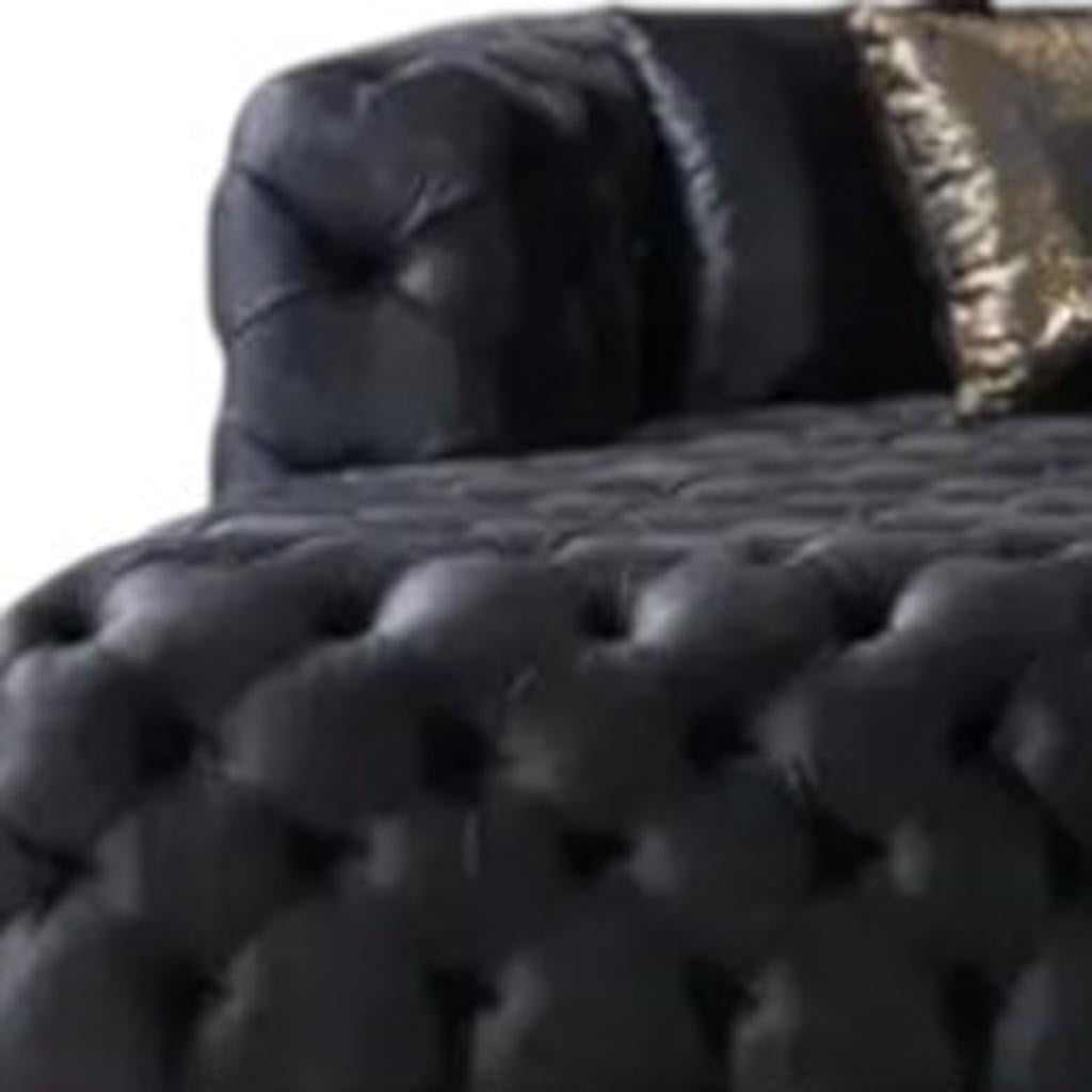 Tufted Black Velvet Modular U Shaped Sofa and Chaise Sectional With Toss Pillows