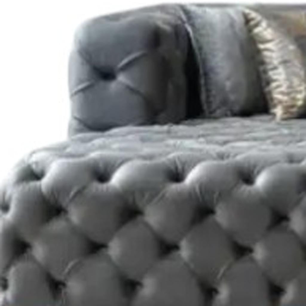 Tufted Gray Velvet Modular U Shaped Sofa and Chaise Sectional With Toss Pillows