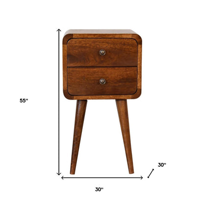 22" Brown Solid Wood Two Drawer Nightstand