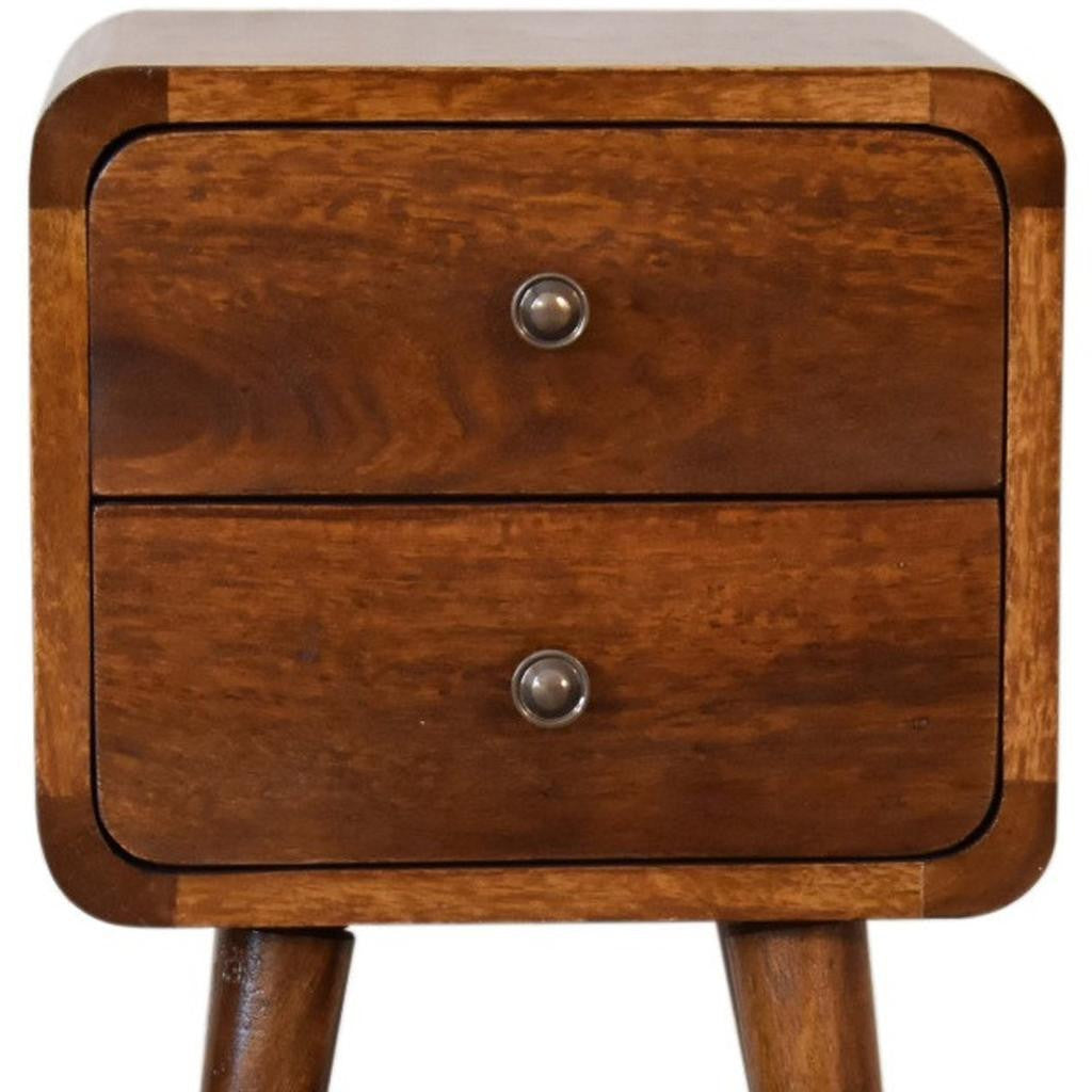22" Brown Solid Wood Two Drawer Nightstand