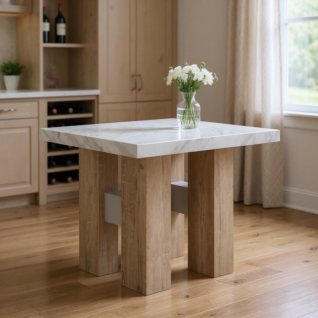 48" White and Natural Wood Square Bar Table