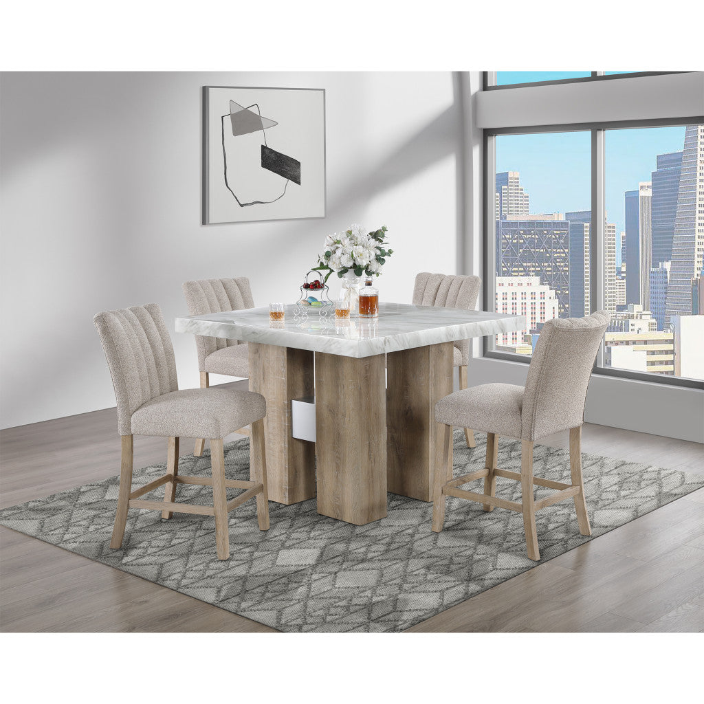 48" White and Natural Wood Square Bar Table