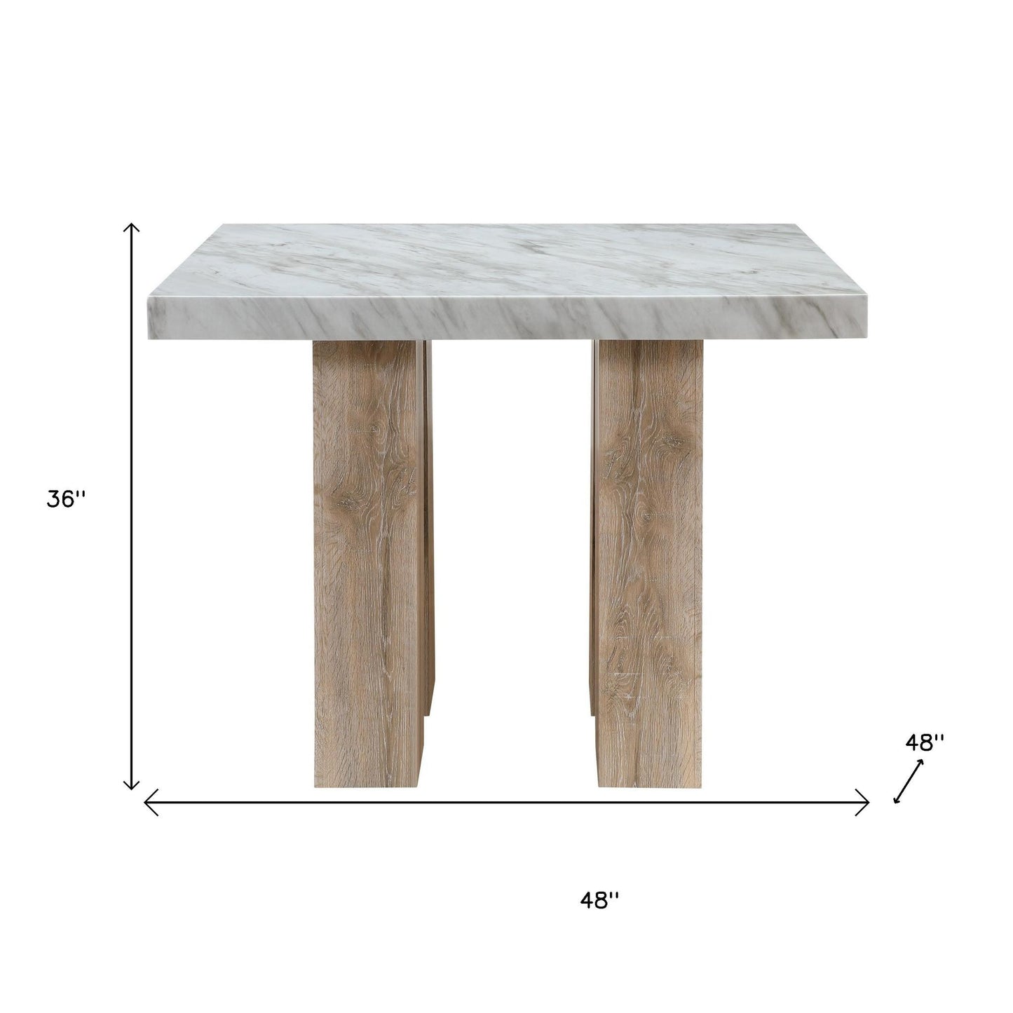 48" White and Natural Wood Square Bar Table