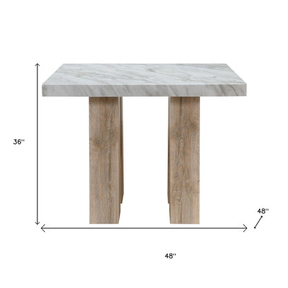 48" White and Natural Wood Square Bar Table