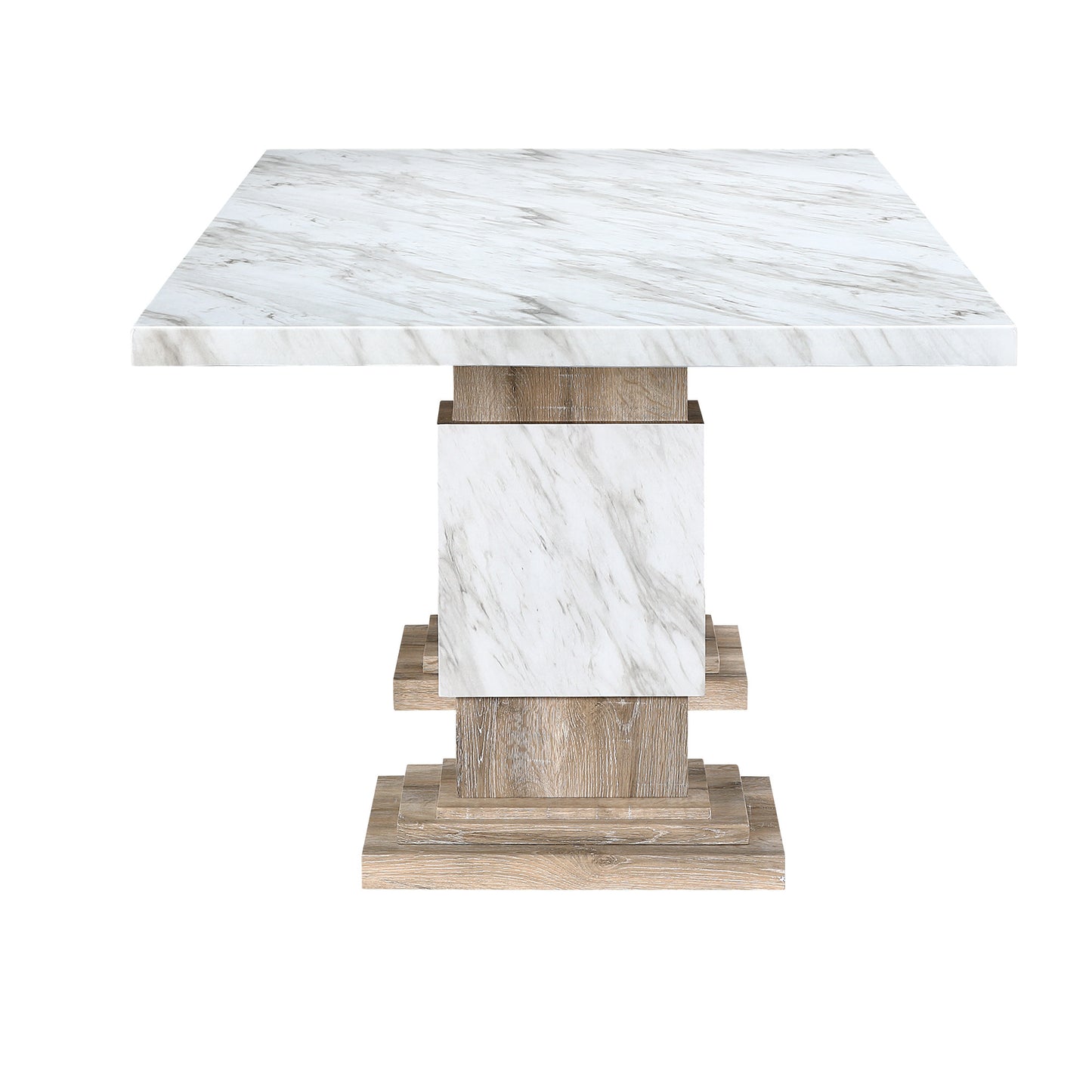 82" White and Natural Wood Pedestal Base Dining Table