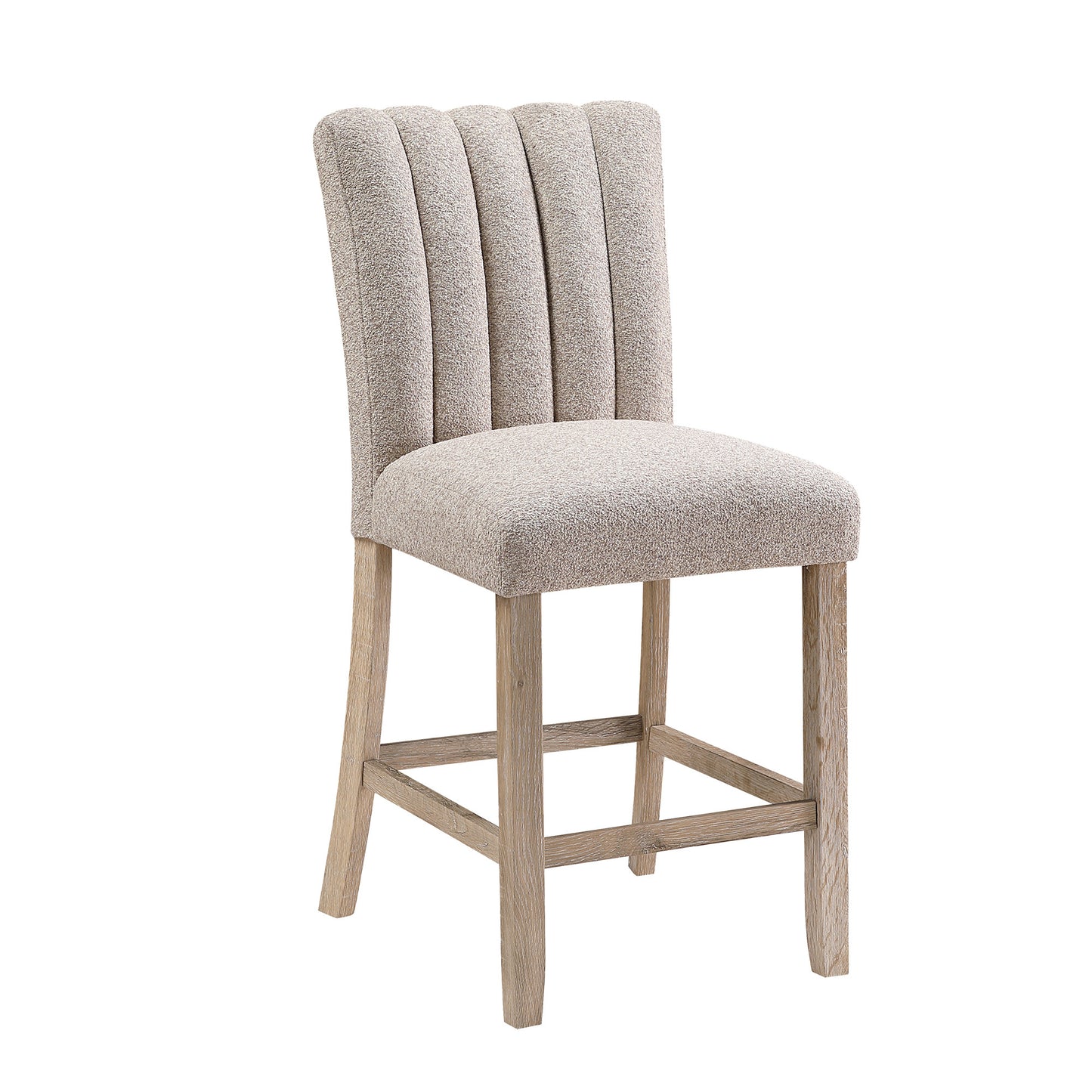 Set of Two 26" Beige and Natural Solid Manufactured Wood Fabric and Wood Bar Height Bar Chairs