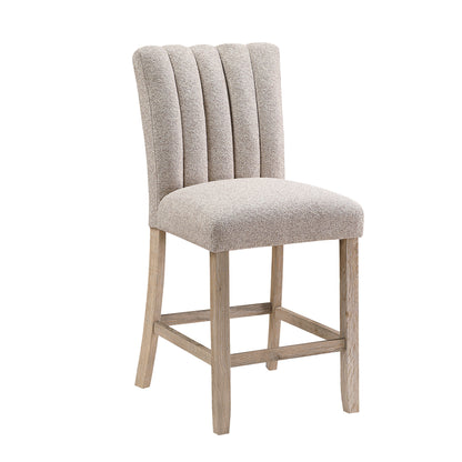 Set of Two 26" Beige and Natural Solid Manufactured Wood Fabric and Wood Bar Height Bar Chairs