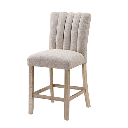 Set of Two 26" Beige and Natural Solid Manufactured Wood Fabric and Wood Bar Height Bar Chairs