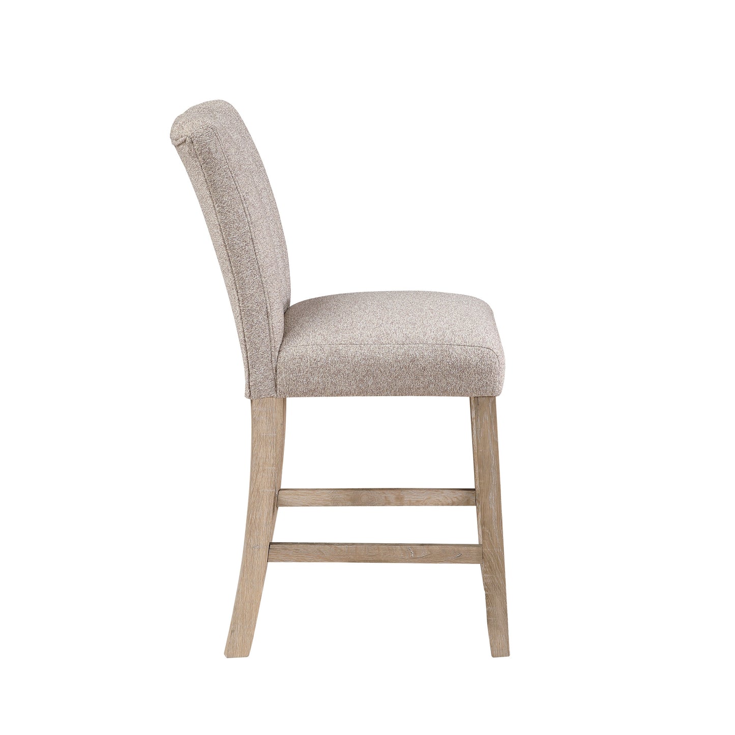 Set of Two 26" Beige and Natural Solid Manufactured Wood Fabric and Wood Bar Height Bar Chairs
