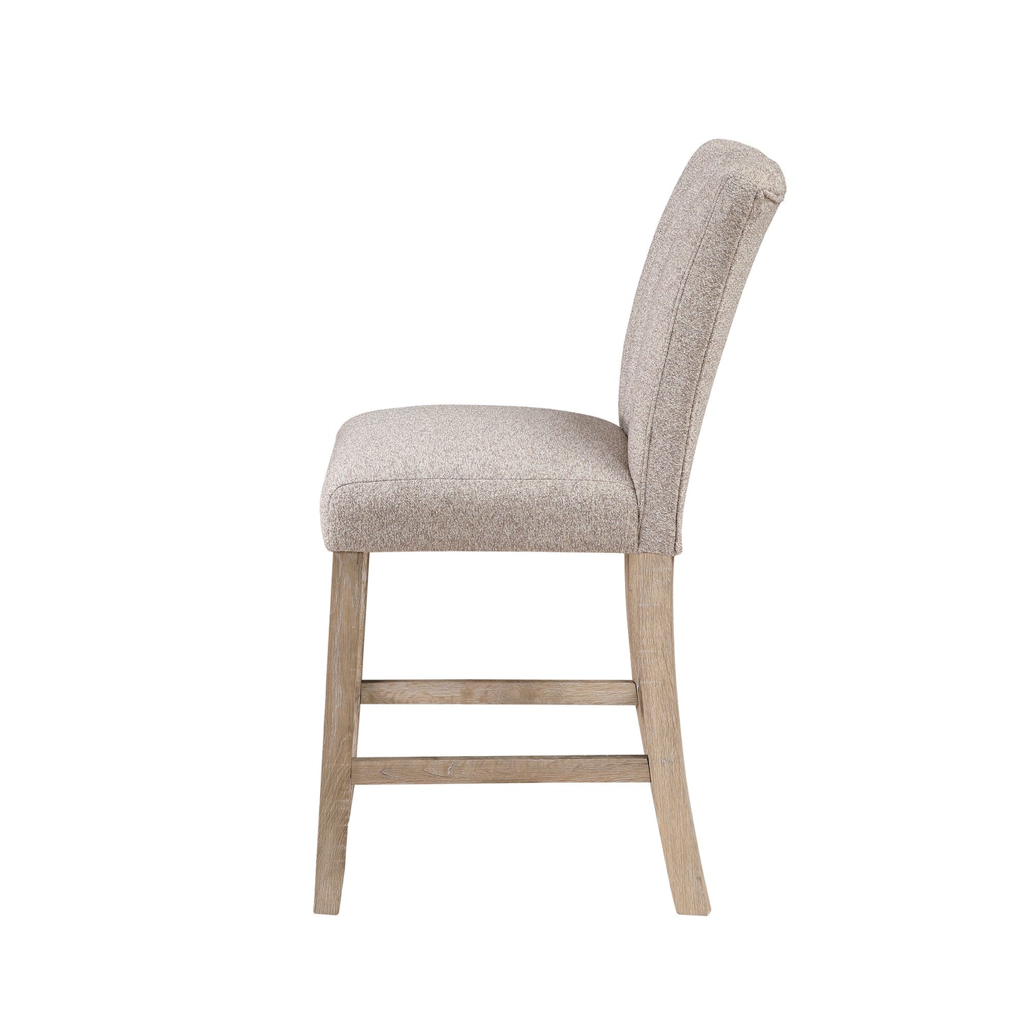 Set of Two 26" Beige and Natural Solid Manufactured Wood Fabric and Wood Bar Height Bar Chairs