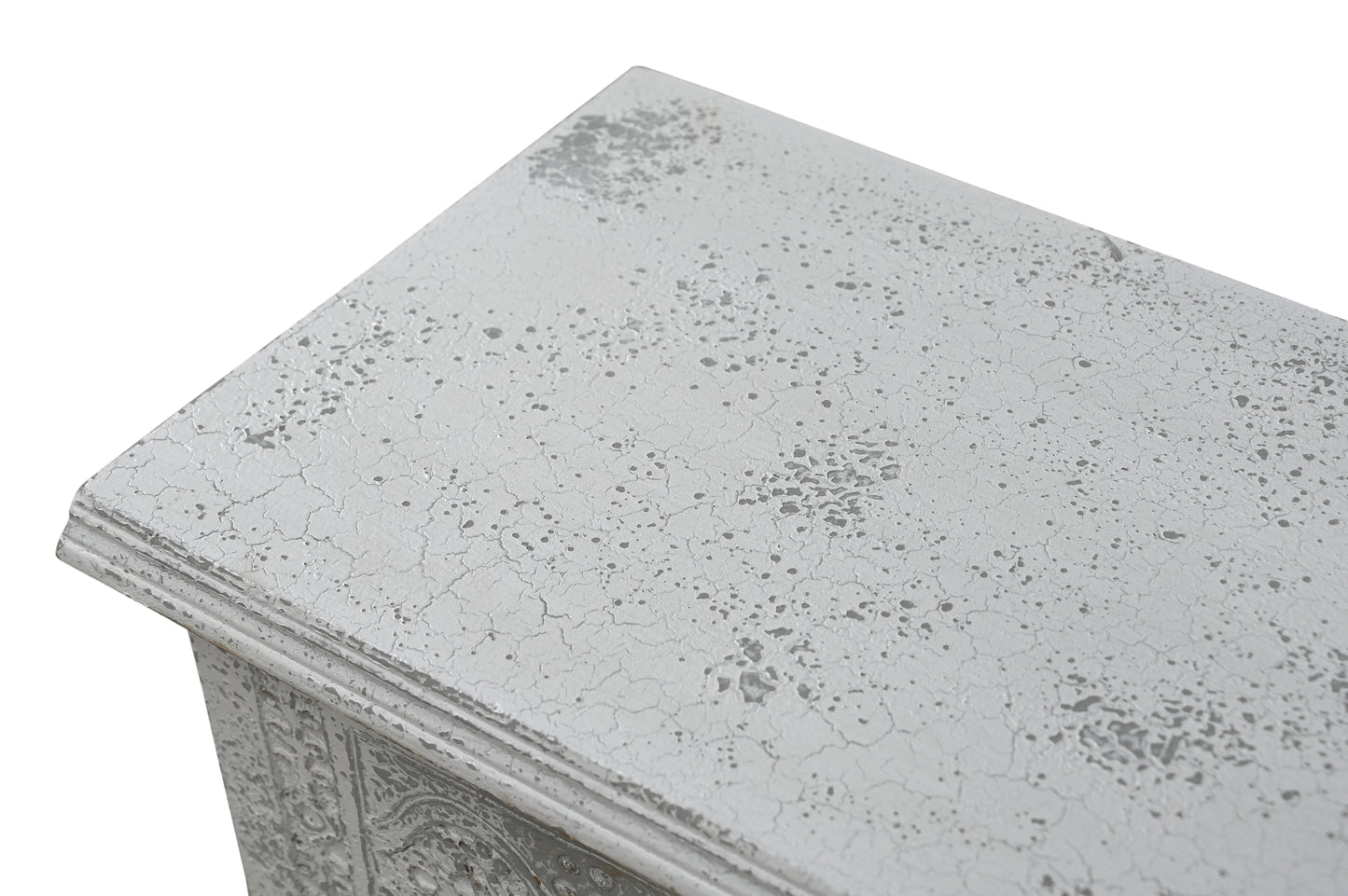 54" White Solid Wood Medallion Storage Ottoman