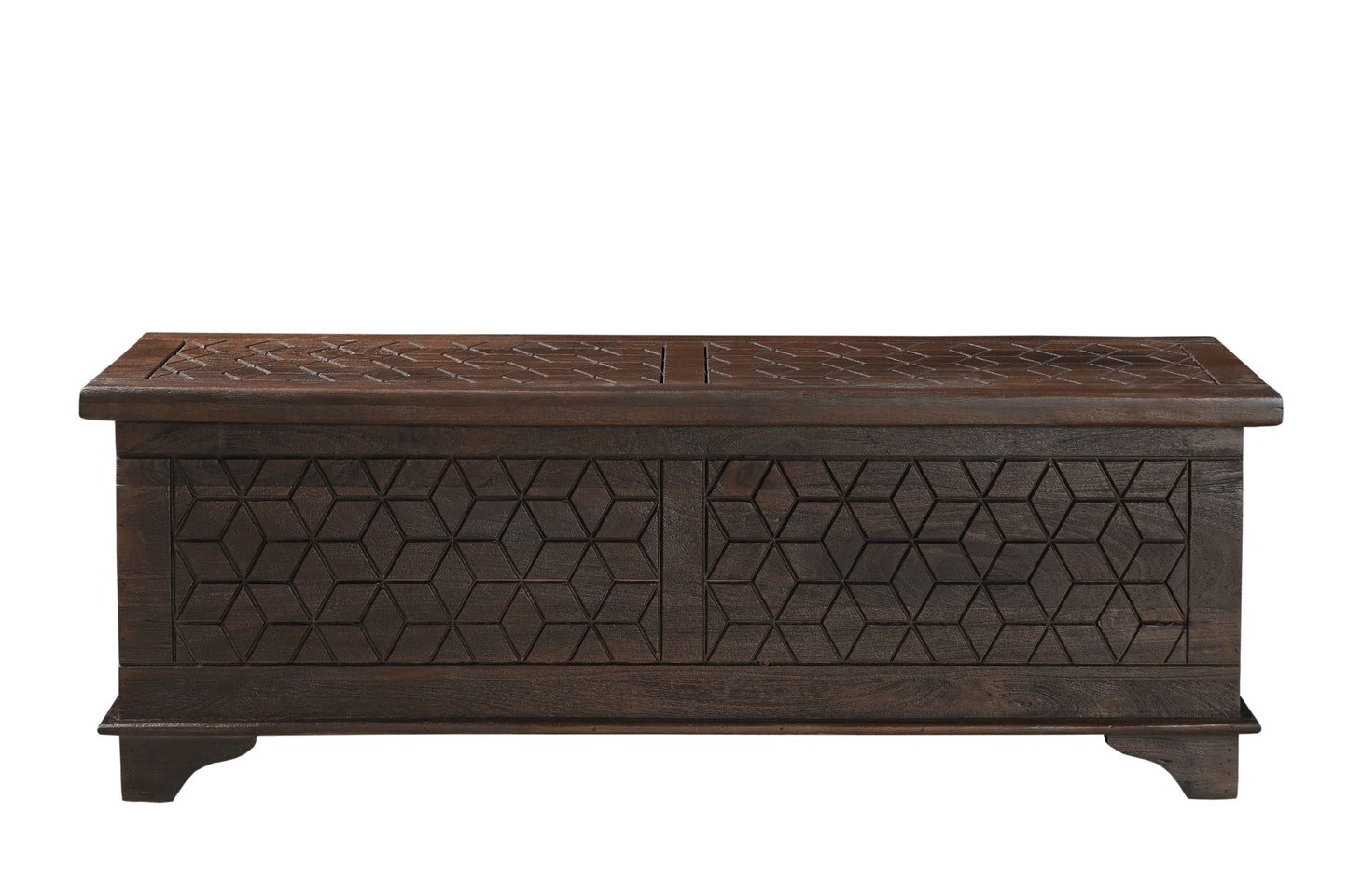 52" Brown Solid Wood Geometric Storage Ottoman