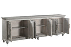 111" Gray Distressed Solid Wood Carved Floral Sideboard with Six Doors