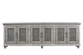 111" Gray Distressed Solid Wood Carved Floral Sideboard with Six Doors