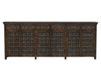 107" Brown Distressed Solid Wood Carved Floral Six Drawer Sideboard with Six Doors