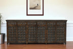 107" Brown Distressed Solid Wood Carved Floral Six Drawer Sideboard with Six Doors