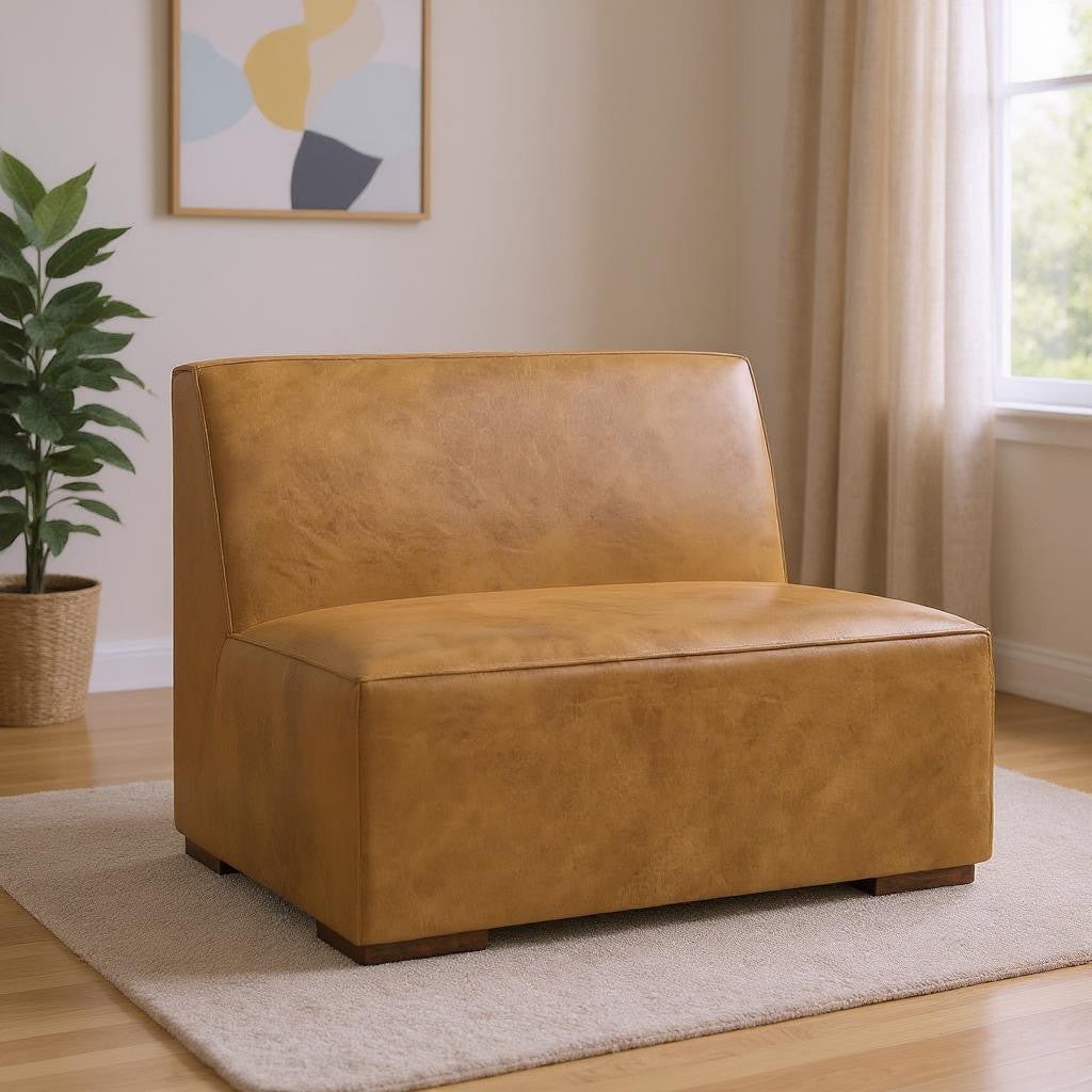 34" Sienna and Brown Leather Arm Chair