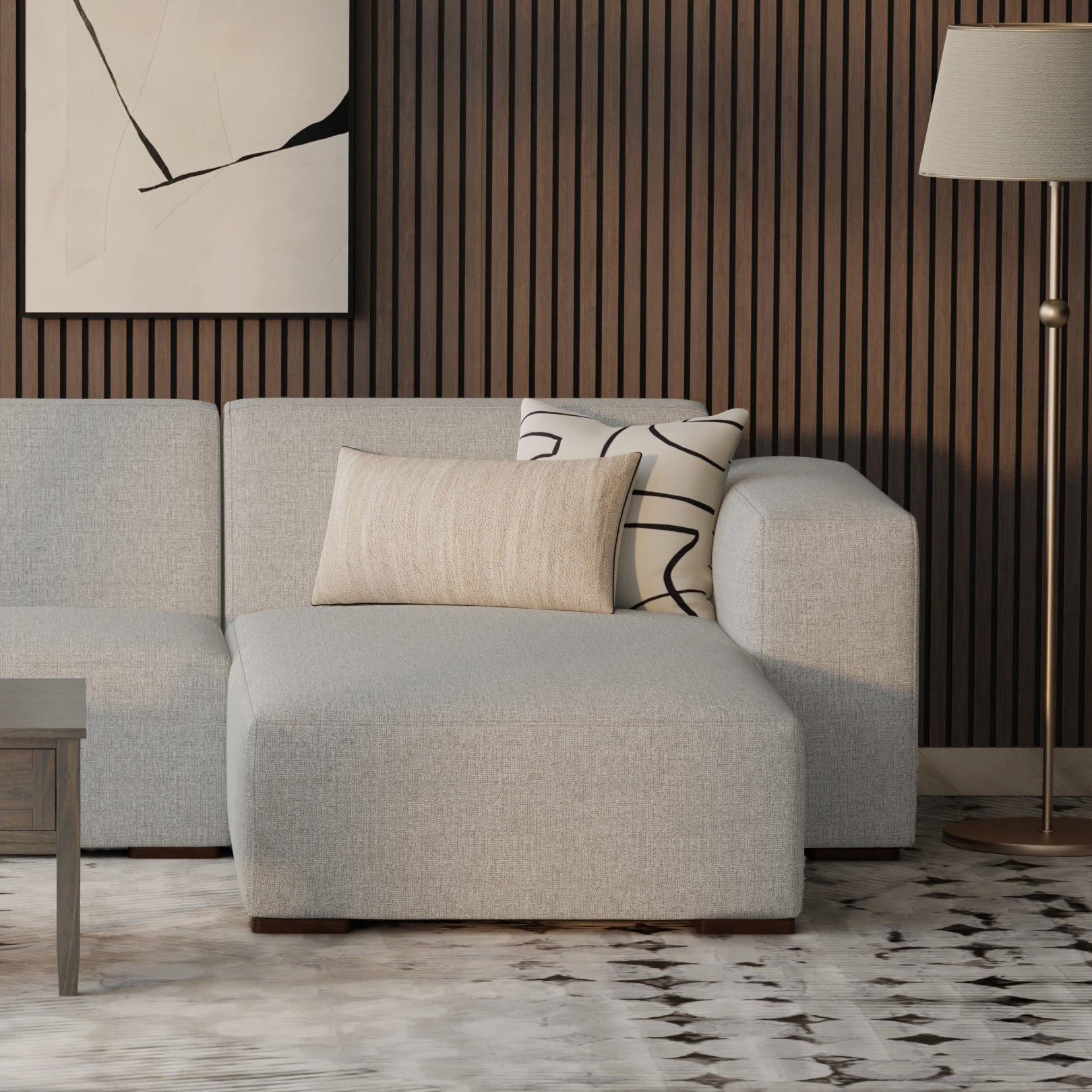 44" Gray and Brown Fabric Arm Chair