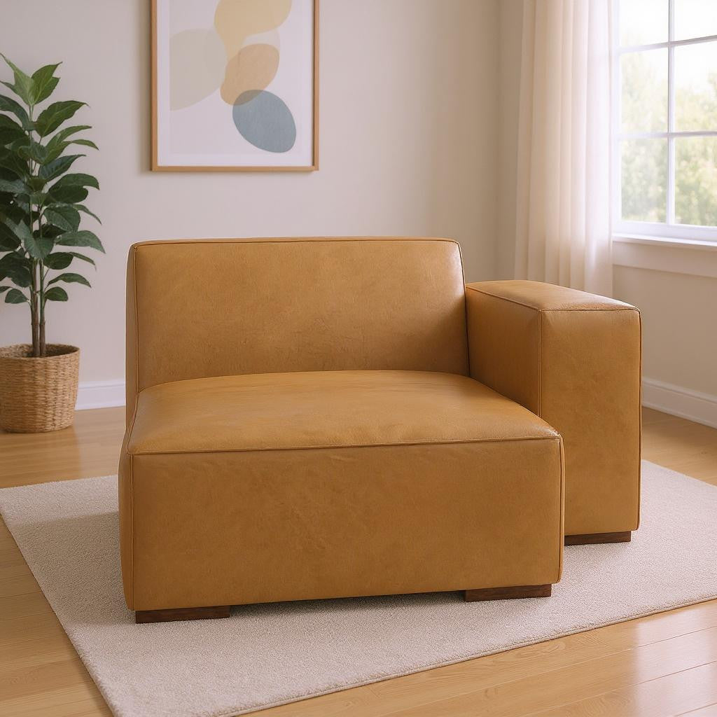 44" Sienna and Brown Leather Arm Chair