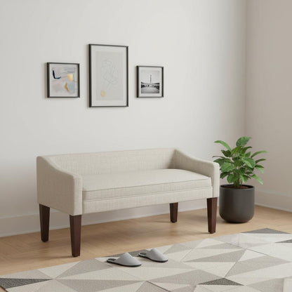 50" Platinum and Brown Fabric and Wood Upholstered Bench