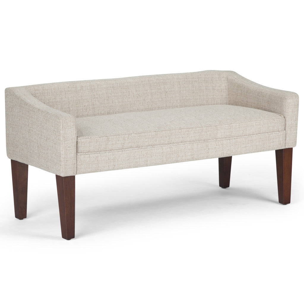 50" Platinum and Brown Fabric and Wood Upholstered Bench