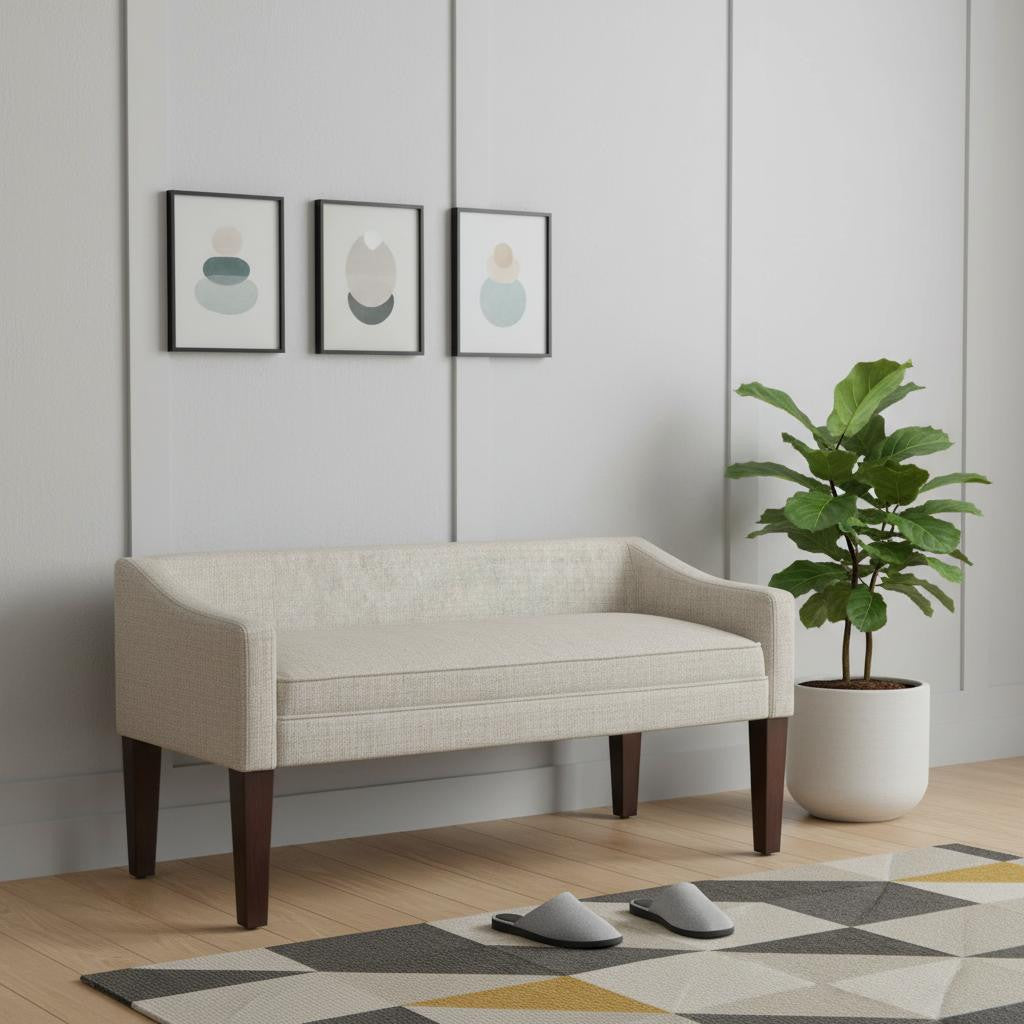 50" Platinum and Brown Fabric and Wood Upholstered Bench