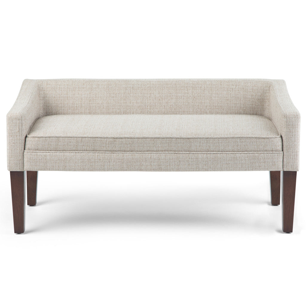 50" Platinum and Brown Fabric and Wood Upholstered Bench
