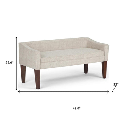 50" Platinum and Brown Fabric and Wood Upholstered Bench