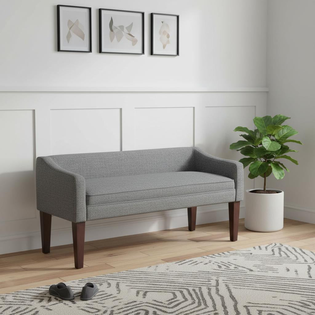 50" Gray and Brown Fabric and Wood Upholstered Bench