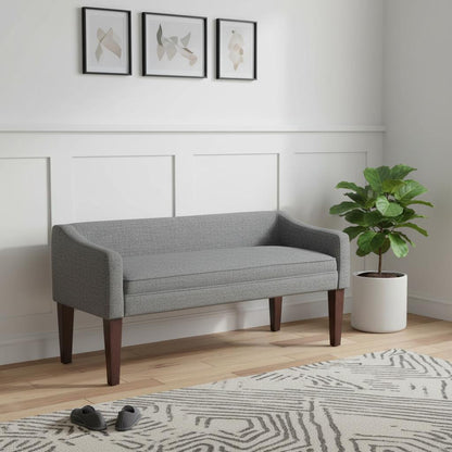 50" Gray and Brown Fabric and Wood Upholstered Bench