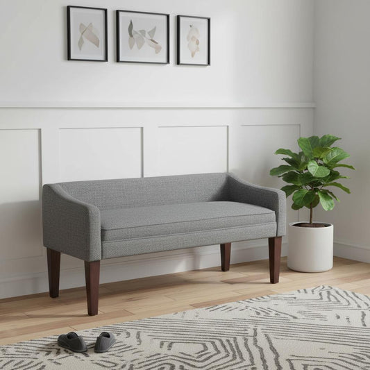 50" Gray and Brown Fabric and Wood Upholstered Bench