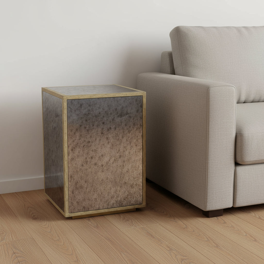 22" Silver and Gold Mirrored Glass and Wood Block End Table