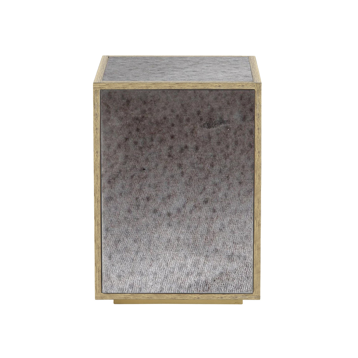 22" Silver and Gold Mirrored Glass and Wood Block End Table