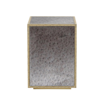 22" Silver and Gold Mirrored Glass and Wood Block End Table