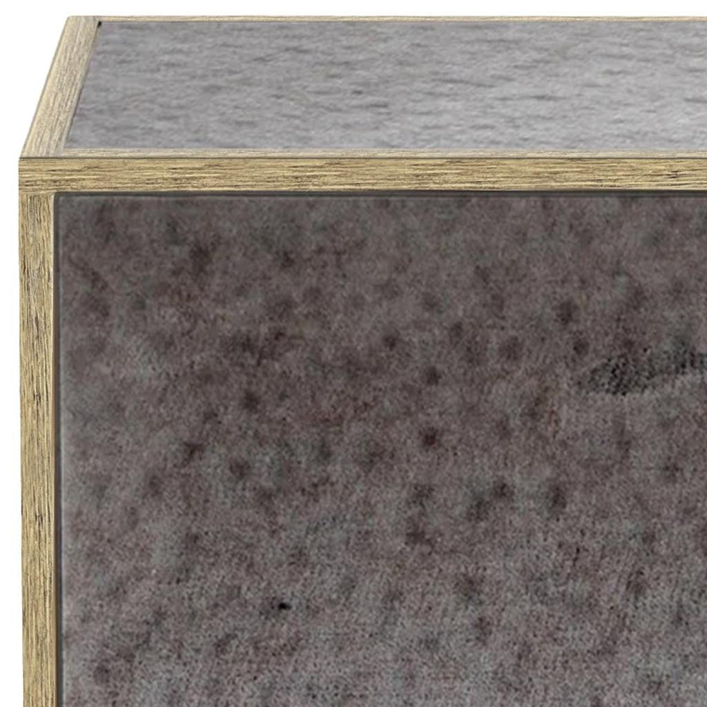 22" Silver and Gold Mirrored Glass and Wood Block End Table