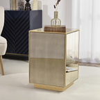 22" Silver and Gold Mirrored Glass and Wood Block End Table