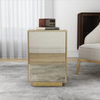 22" Silver and Gold Mirrored Glass and Wood Block End Table