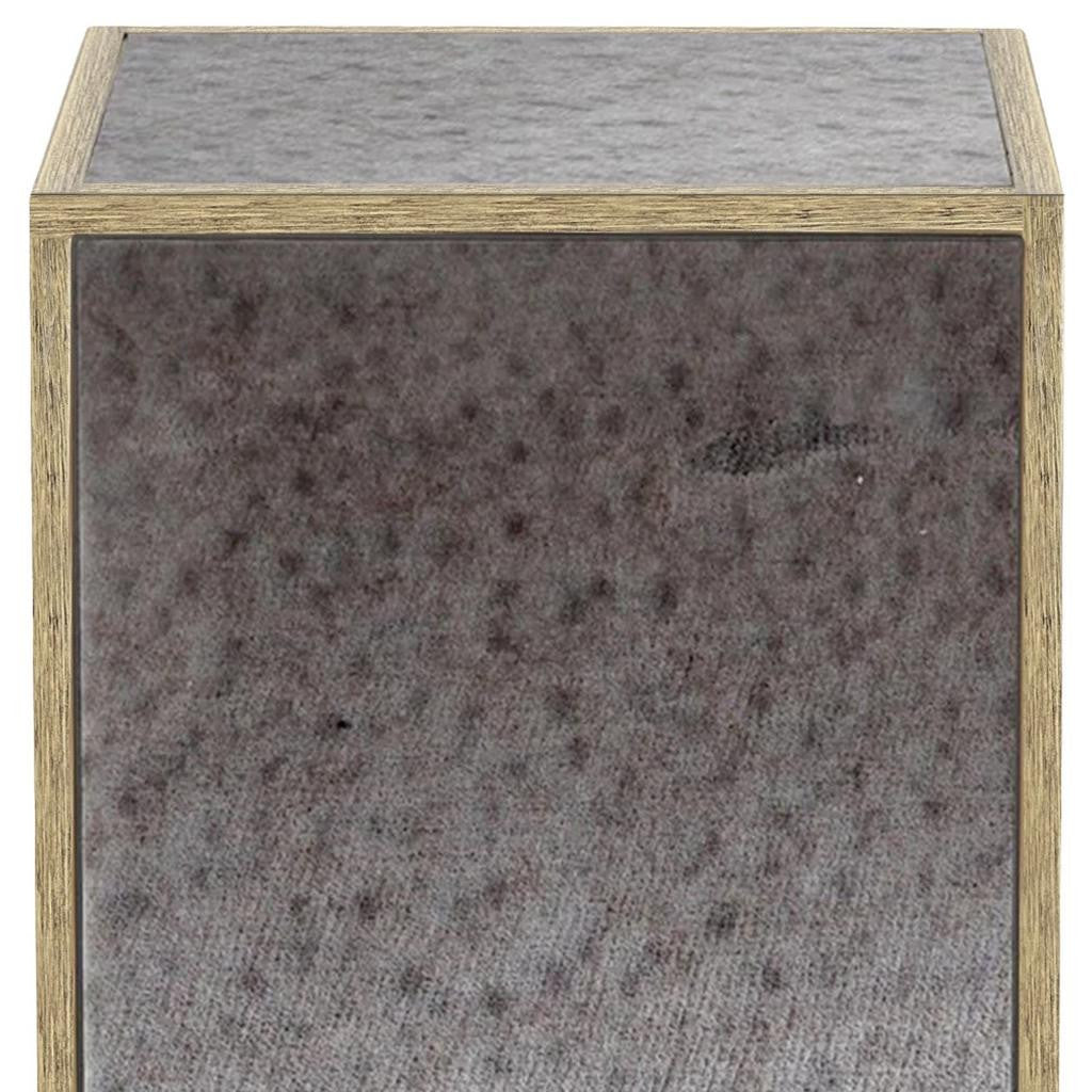 22" Silver and Gold Mirrored Glass and Wood Block End Table