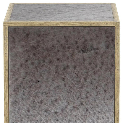 22" Silver and Gold Mirrored Glass and Wood Block End Table