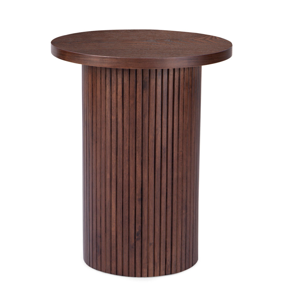 22" Brown Wood Round Pedestal End Table