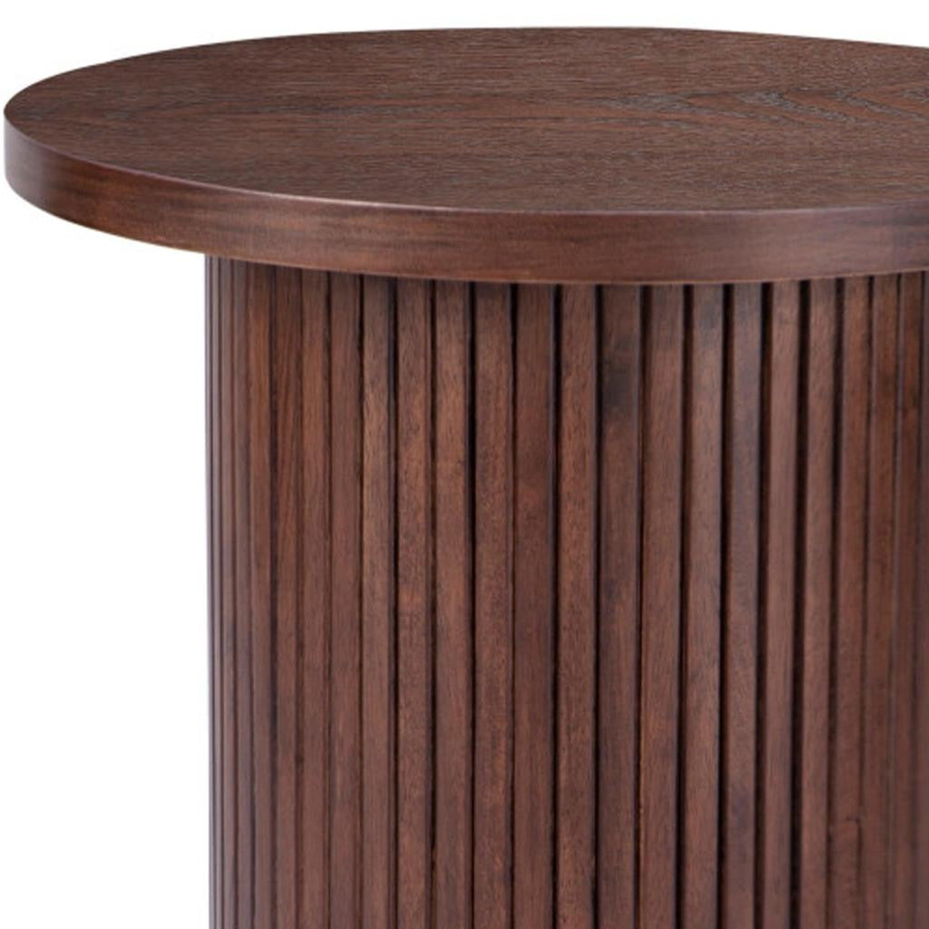 22" Brown Wood Round Pedestal End Table