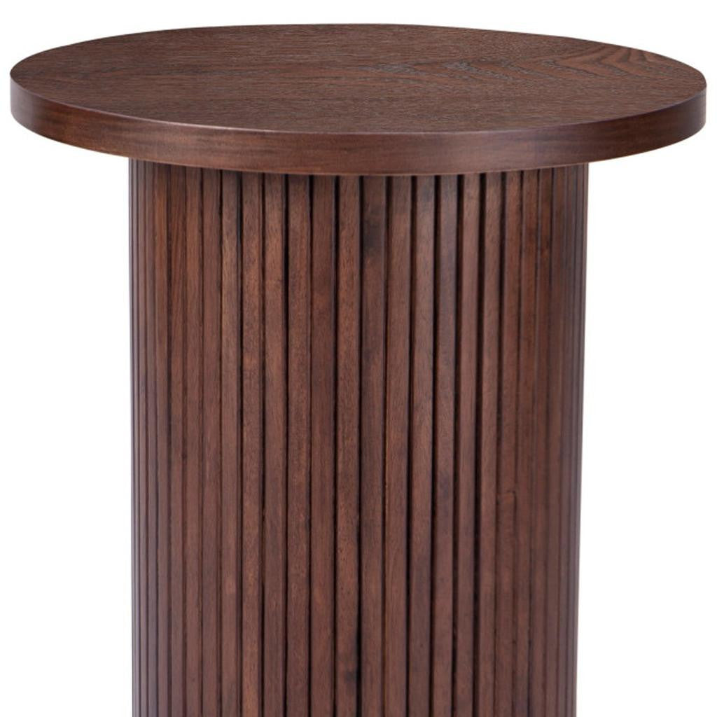 22" Brown Wood Round Pedestal End Table