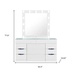 62" White Wood And Glass Six Drawer Vanity Table With Mirror Seating And Lights