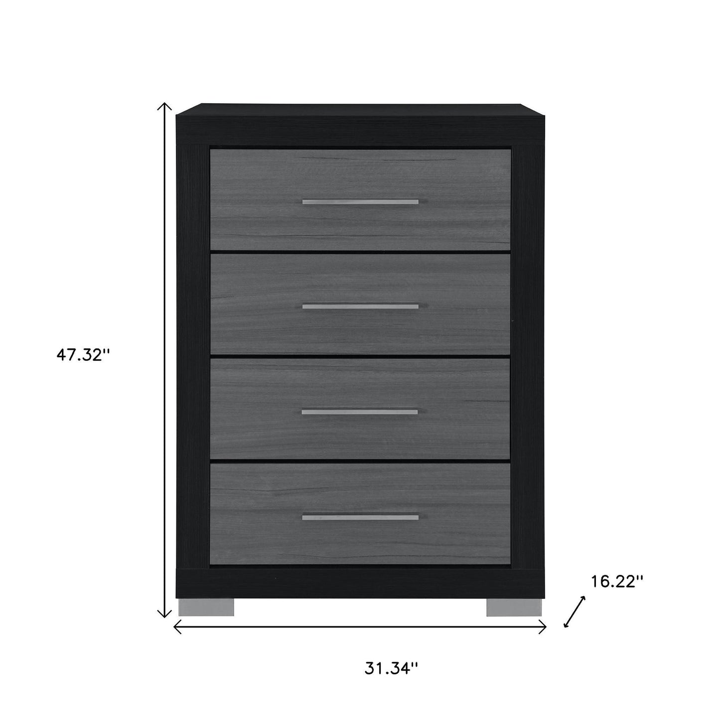 31" Black And Gray Wood Four Drawer Dresser