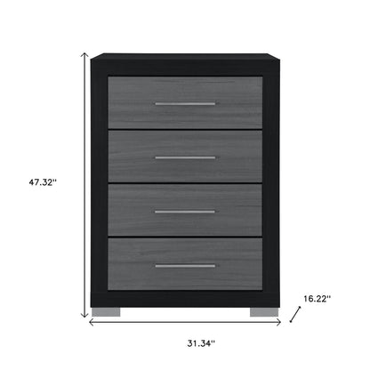 31" Black And Gray Wood Four Drawer Dresser