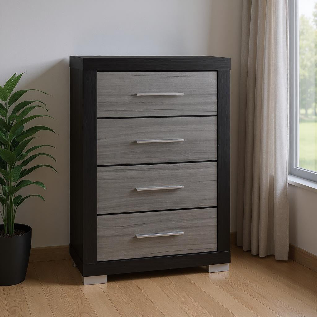 31" Black And Gray Wood Four Drawer Dresser